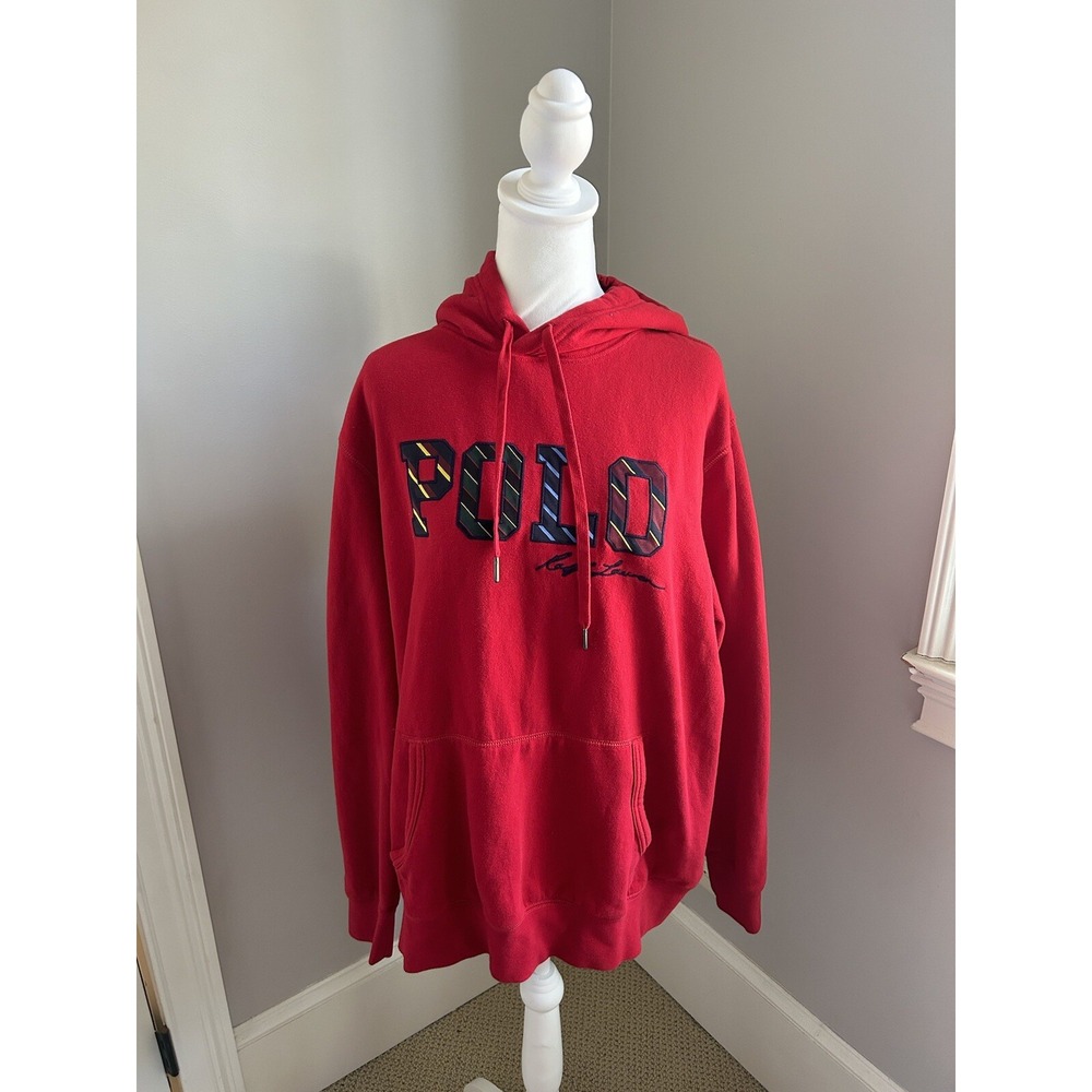 Polo Ralph Lauren  Sweatshirt Pullover Hoodie Red Striped Letters Logo XL‎